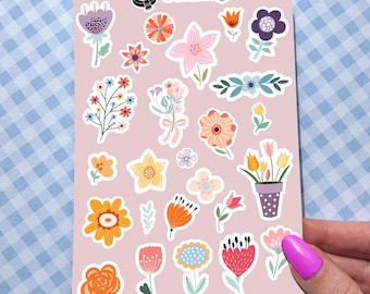 Botanical Flower Sticker Sheet, Cute Floral Stickers, Nature-Themed, Kids Party Favors, Birthday Gift, Scrapbooking Stickers
