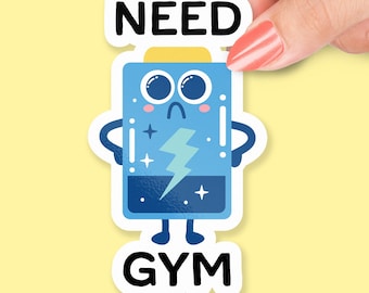 Pegatina "Necesito Gimnasio", Pegatina "Batería Agotada", Pegatina "Amante del Gimnasio", Humor Fitness, Pegatina "Batería Baja Gimnasio", Pegatina Divertida Gimnasio