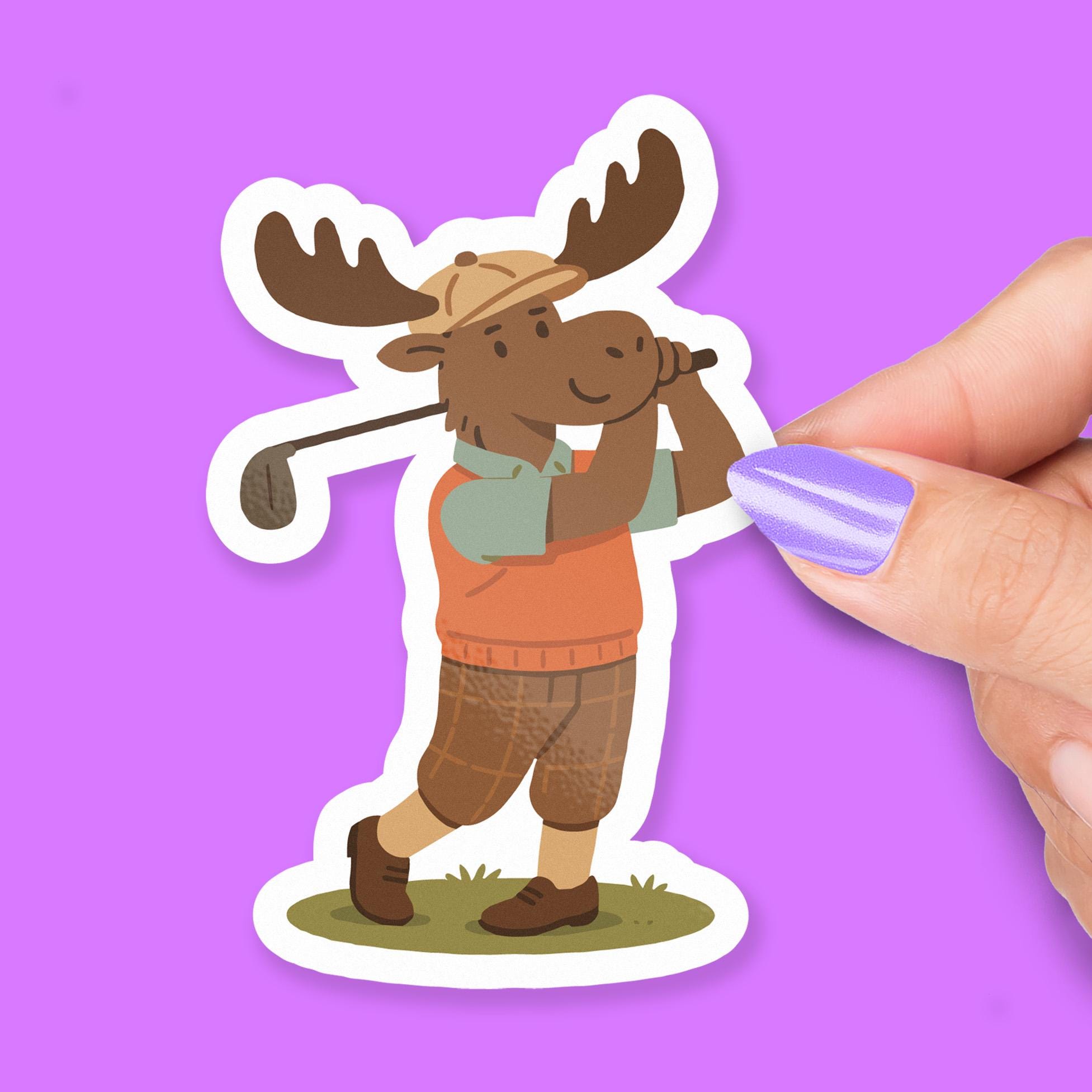 Moose Golfing Sticker, Cute Animal Playing Golf Vinyl Sticker, Funny ...