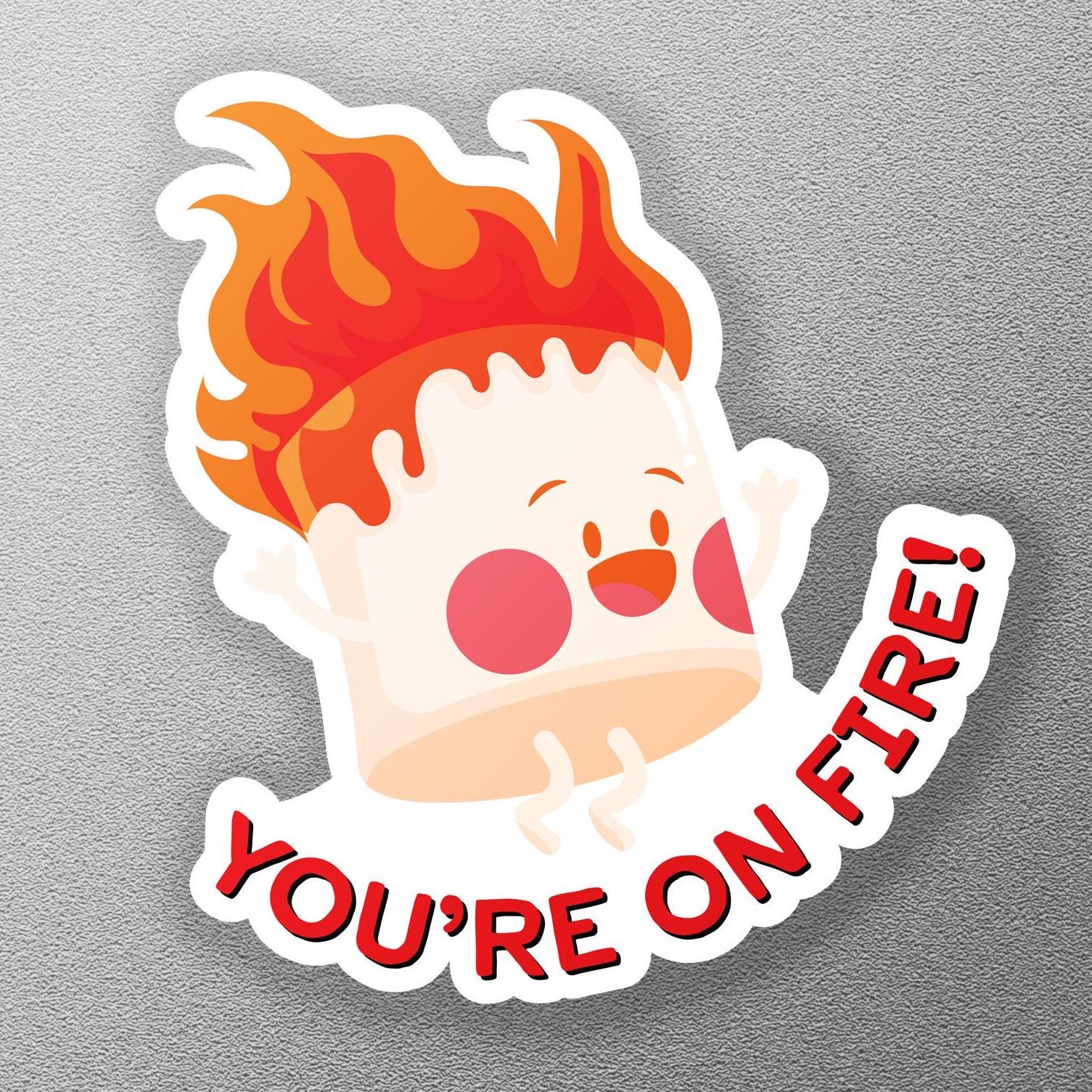 You’re on Fire! Sticker, Cute Marshmallow Pun, Funny Encouragement, Campfire Humor, Motivational Gift, Adorable S’mores Sticker