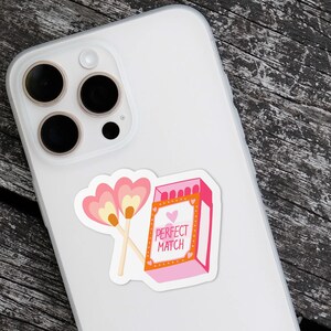 Pink Matches Sticker A Perfect Match Sticker, Matches With Heart Flame, Matchbox Love Pun ...