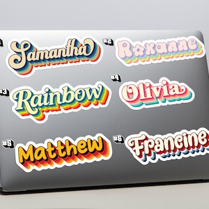 Custom Retro Name Sticker, Personalized Vinyl Waterproof Stickers, School Name Sticker, Laptop Sticker, Water Bottle, Kids Name Sticker