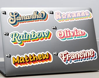 Naklejka z imieniem w stylu retro, spersonalizowane wodoodporne naklejki winylowe, naklejka z nazwą szkoły, naklejka na laptopa, butelka na wodę, naklejka z imieniem dla dzieci