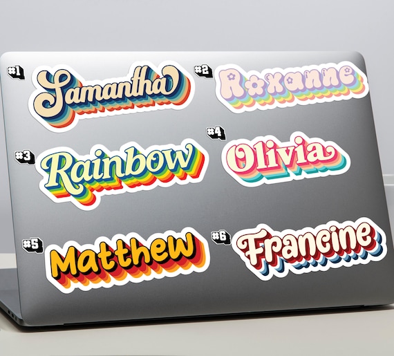 Custom Retro Name Sticker, Personalized Vinyl Waterproof Stickers, School Name Sticker, Laptop Sticker, Water Bottle, Kids Name Sticker