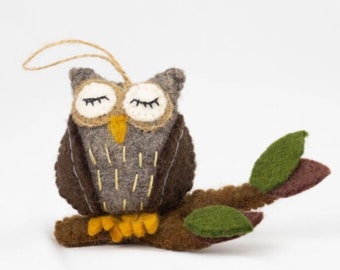 Wool Felt Owl Ornament, Handmade Fall Decor