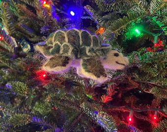 Green Turtle Alpaca Wool Felted Christmas Ornament