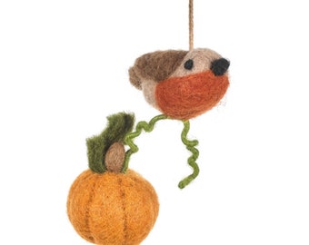 Handmade Felt Country Robin Bird Ornament