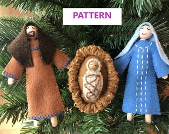 Christmas Nativity Felt Ornament Pattern Joseph, Mary and Baby Jesus