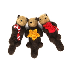 Otter Christmas Ornament Hand Knit Wool