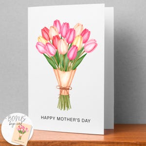 Afdrukbare Moederdagkaart, aquarelboeket tulpen, Happy Mother's Day, bloemenkaart, wenskaart, Instant Download