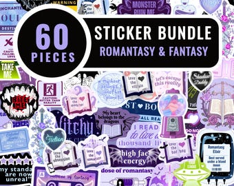 60 adesivos literários românticos com estética BookTok para leitores. Ideais para diários, planners, Kobo e Kindle (download digital).