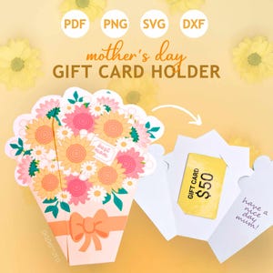 Cartão de Dia das Mães e Porta-Cartão de Presente – Modelo para Impressão Faça Você Mesmo para Corte à Mão e Cricut | Arquivos SVG PDF | Download Instantâneo
