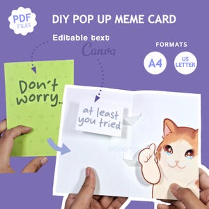 Meme Cat Pop Up Card Printable | Greeting Card Editable Text | Digital Download | DIY Pop-Up Card Template