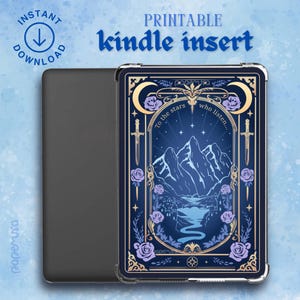 Wkładka Kindle – Romantyczna fantastyka w wersji niebieskiej | Wydrukowana okładka książki fantasy dla czytników e-booków | Pobieranie cyfrowe