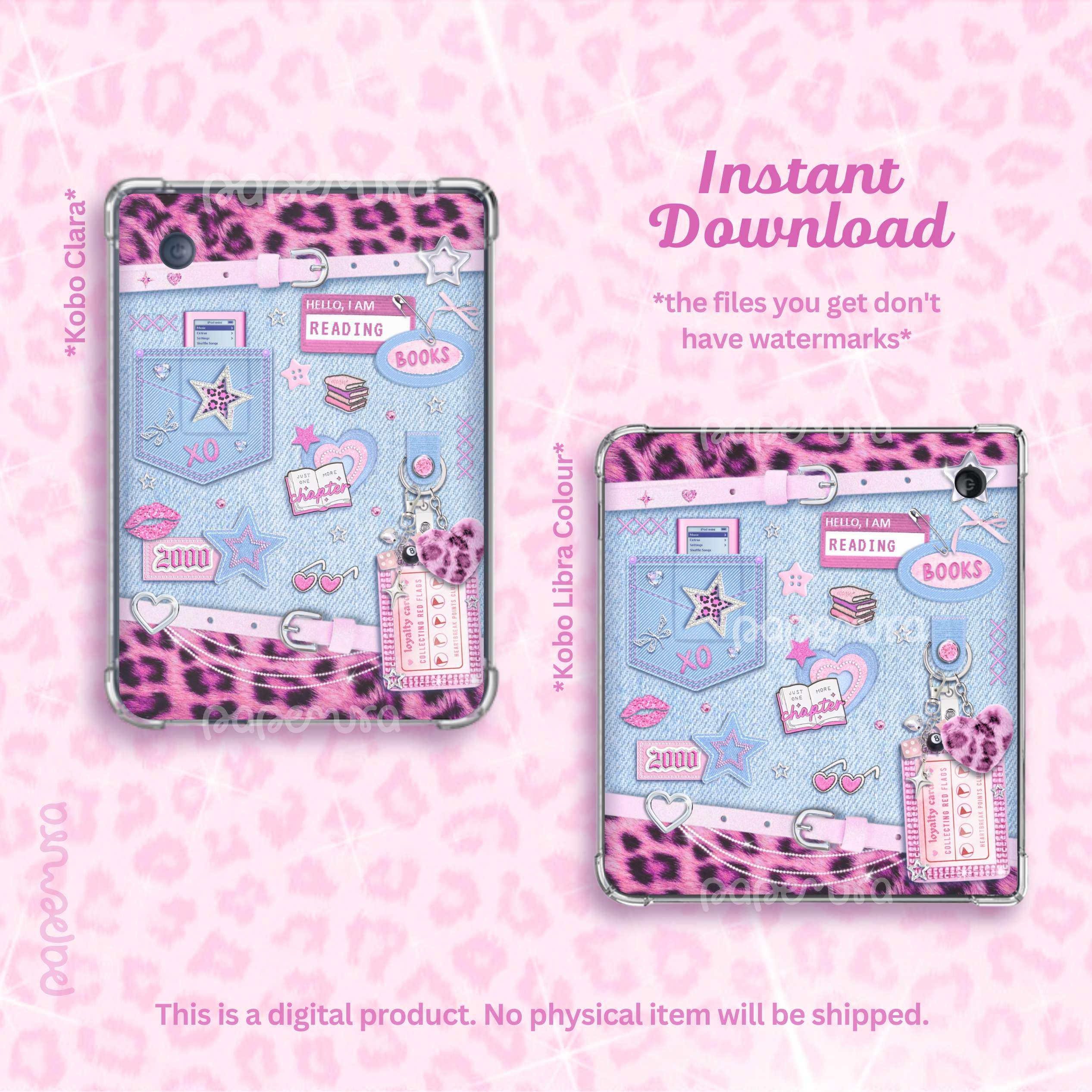 Pink Y2K Denim Kindle Insert | Clear Case Kindle Decor | Printable ...
