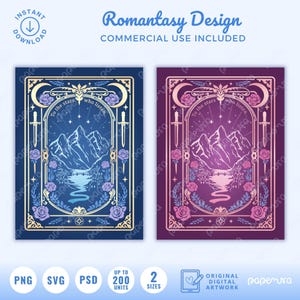 Romantasy Design 2 versions | Commercial Use Artwork for Kobo/Kindle Inserts, Cases & Bookish Merch | PNG SVG PSD Digital Download
