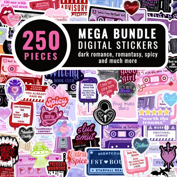 250 BookTok Bookish Stickers with Romantasy, Dark Romance, Fantasy and Spicy Themes, Digital Download