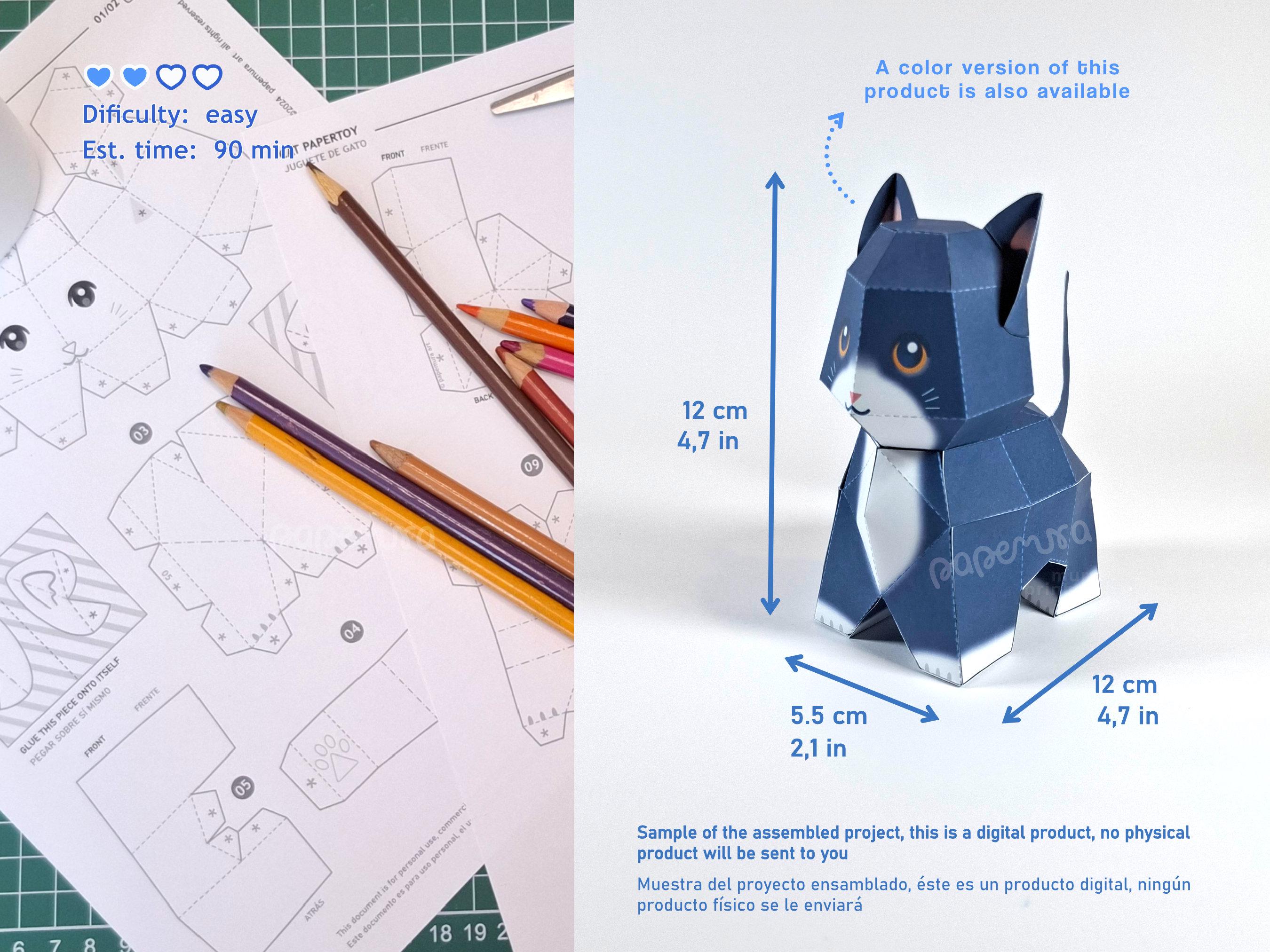 3D Cat Papercraft Template PDF | Low Poly (coloring Version) | Cute ...