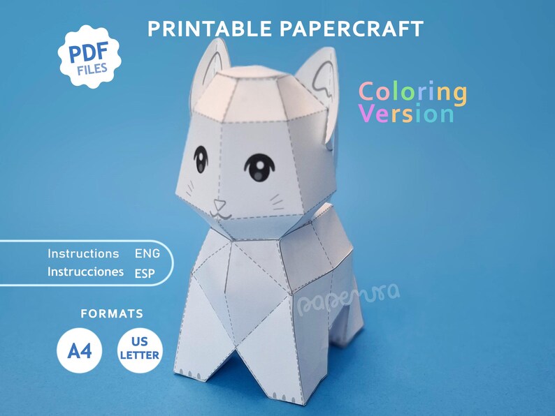3D Cat Papercraft Template PDF | Low Poly (coloring Version) | Cute ...