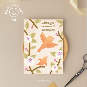 Carte de voeux pour la fête des mères - carte pliable et plate - téléchargement immédiat