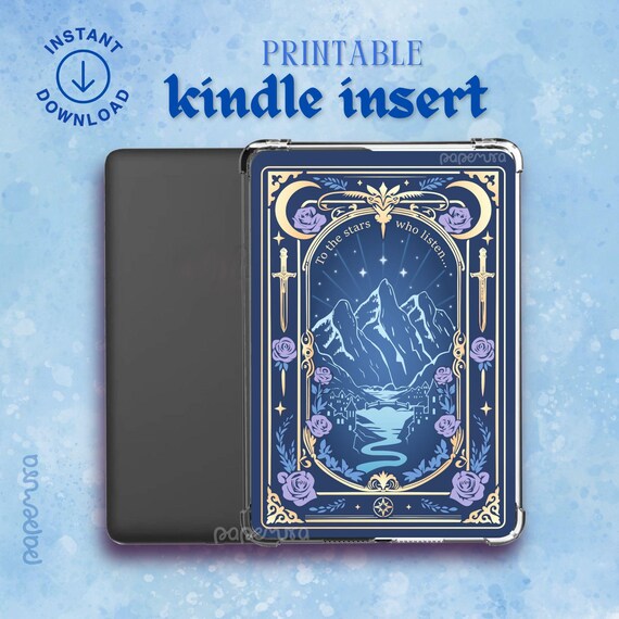 Kindle Insert – Romantic Fantasy blue version | Printable fantasy bookish cover for e-readers | Digital download