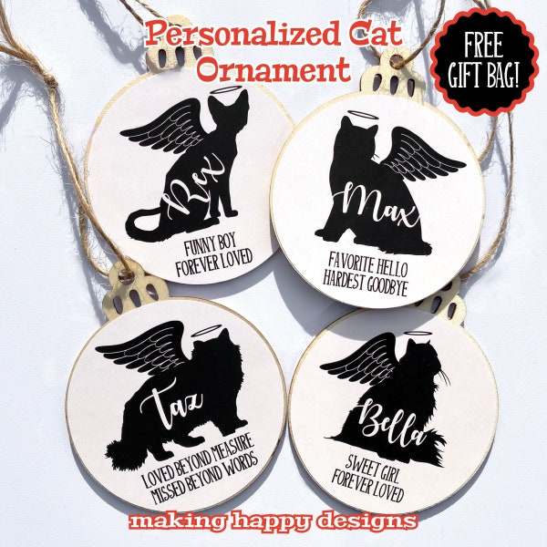 Personalized Cat Angel Memorial Christmas Ornament Keepsake, Sympathy Gift