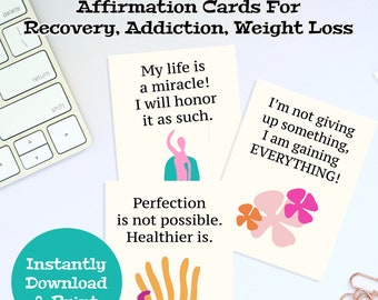 INSTANT DOWNLOAD You Print 18 Positive Affirmation Cards For Healthy Habits,  Sobriety, Recovery, Weight Loss, Overcoming Addiction