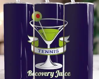 INSTANT DOWNLOAD 20oz Tennis Recovery Juice Tumbler Sublimation Wrap Digital PNG Featuring a Martini - Fun Gift For Tennis Fans