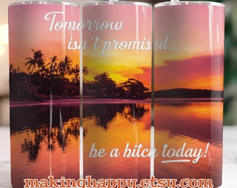 INSTANT DOWNLOAD 20oz Tomorrow's Not Promised, Be a Bitch Today Funny, Tropical, Inspirational Tumbler Sublimation Wrap Design Digital PNG