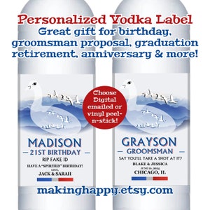 Custom Personalized French Vodka Label For Birthday, Retirement, Pregnancy Announcement, Bridesmaid/Groomsman Proposal, Anniversary & More