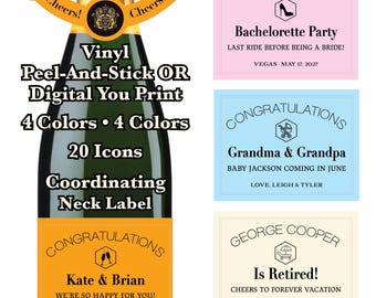 Custom Champagne Label Personalized For Wedding, Engagement, Bachelorette Party, Birthday, Retirement, Anniversary Gift (Digital or Vinyl)