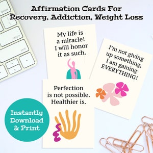 SOFORTIGER DOWNLOAD Sie drucken 18 positive Affirmationskarten für gesunde Gewohnheiten, Nüchternheit, Genesung, Gewichtsverlust, Überwindung der Sucht