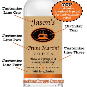 DIY Vodka Parody Bottle Label For Birthday Gift - YOU Customize, Download & Print