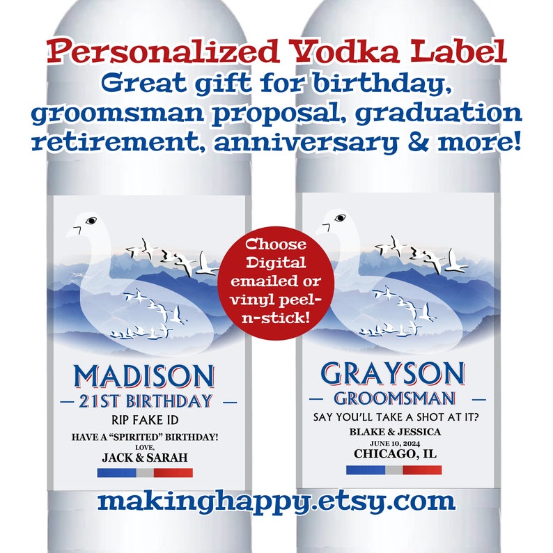 Custom Personalized French Vodka Label For Birthday, Retirement, Pregnancy Announcement, Bridesmaid/Groomsman Proposal, Anniversary & More image 1