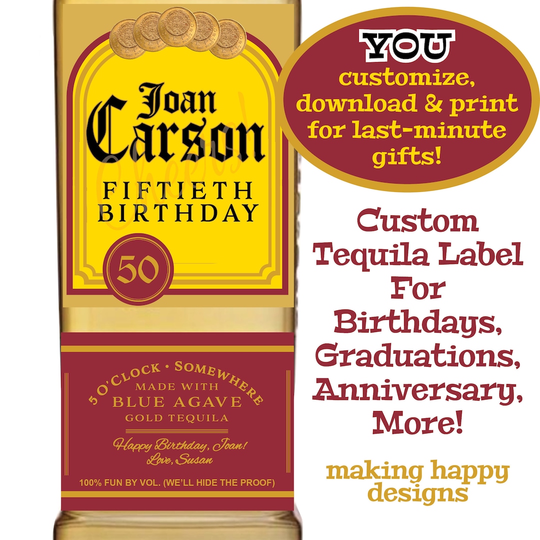 DIY Gold Tequila Parody Bottle Label for Birthday, Graduation