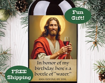 Étiquette de vin humoristique pour Noël : un cadeau idéal pour un échange de cadeaux original, un Père Noël secret, un collègue, un employé, un voisin, une amie, un hôte ou une hôtesse.
