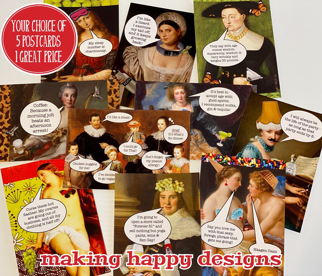 Funnt Post Card Funny Art Postcards - Collage Greeting Cards, Set of 5 - Etsy
