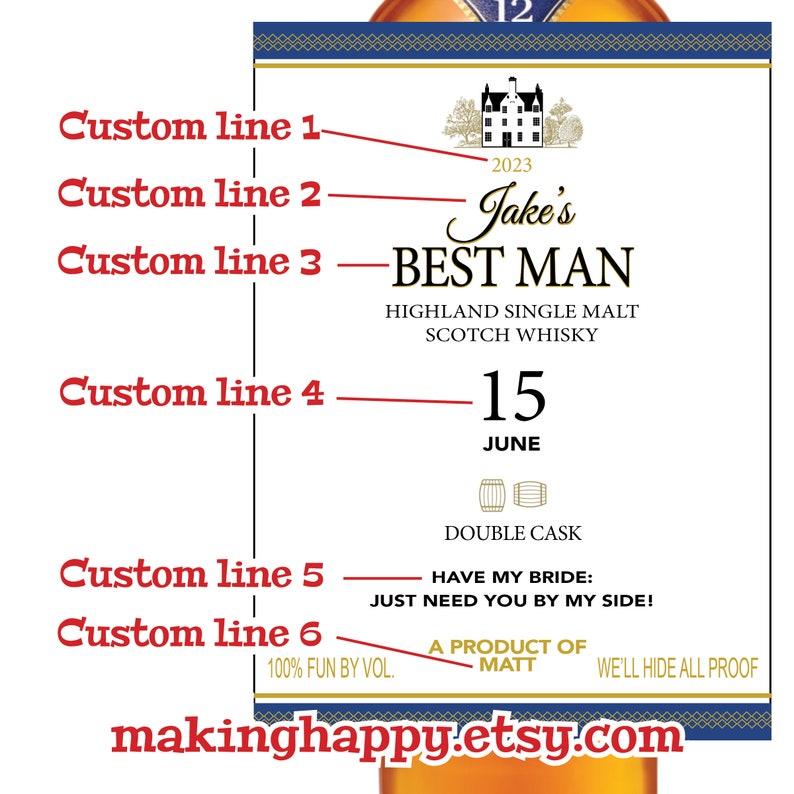 Personalized Scotch Whiskey Parody Bottle Label for Birthday, Graduation, Retirement, Valentine's Groomsman Proposal, Anniversary & More image 2