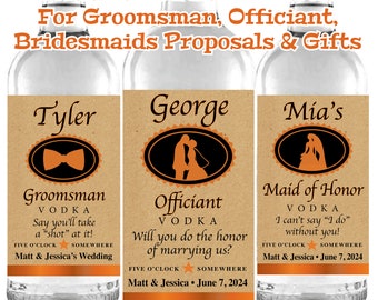 Personalized, Custom Vodka Label For Officiant, Groomsman, Bridesmaid, Best Man, Maid of Honor, Bachelor Party Proposals & Gifts