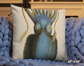Blue Cuttlefish Squid Coastal Decor Pillow