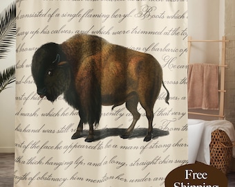Western Chic Decor Bison Shower Curtain Modern Farmhouse, Country House