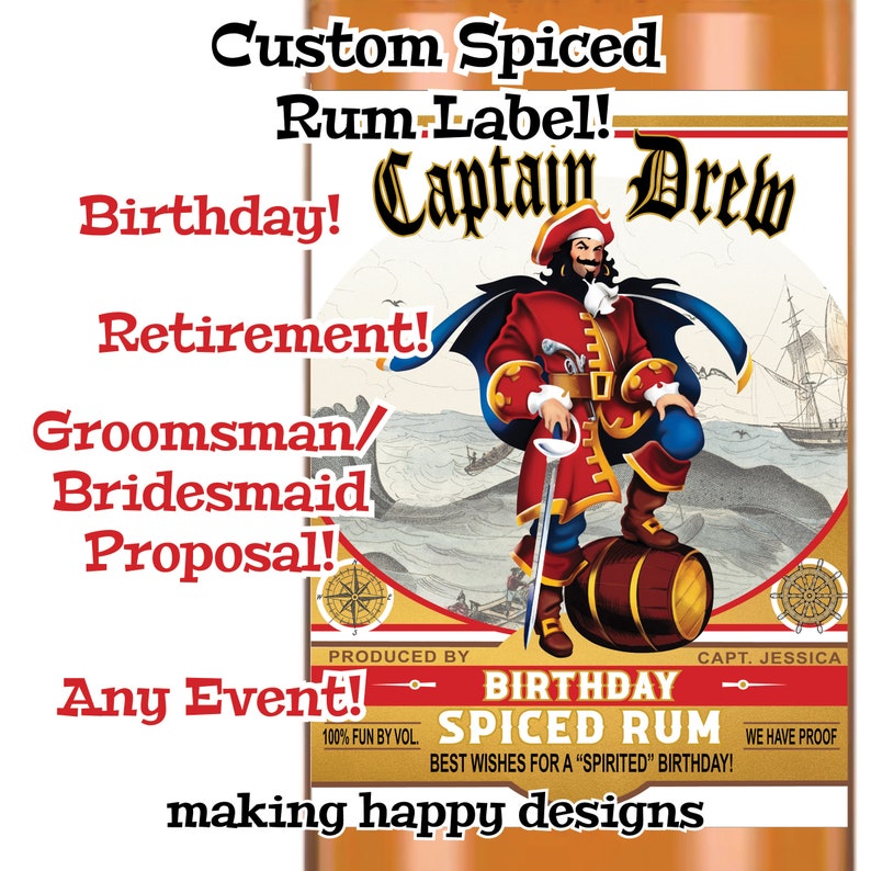 Spiced Rum Parody Label Personalized Gift For Birthday, Graduation, Retirement, Anniversary, Groomsman Proposal & More image 1