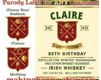 Irish Whiskey Label Personalized For Birthday, Retirement, Bridesmaid/Groomsman Proposal, Pregnancy Announcement