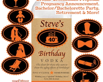 Personalized, Custom Vodka Label For Birthday, Retirement, Pregnancy Announcement, Bridesmaid/Groomsman Proposal & More