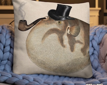 Nauti Puffer Fish Whimsical Coastal Decor Pillow