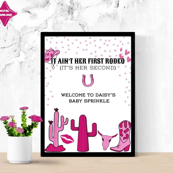 It Ain't Her First Rodeo Baby Sprinkle Welcome Sign, Baby Shower Digital Download Welcome Sign