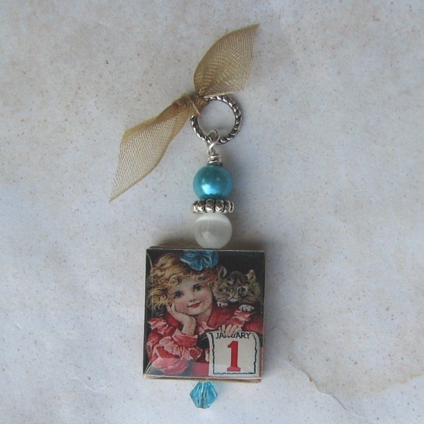 Vintage New Year Christmas Swarovski Charm Pendant