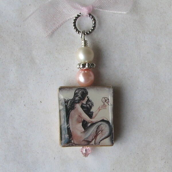 Vintage Mermaid Ocean Fantasy Seashells Charm Pendant