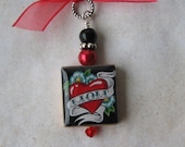 Mom Red Heart Scrabble Pendant