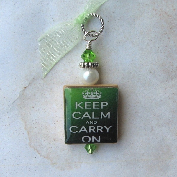 Green Keep Calm and Carry On Charm Pendant